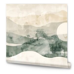 A serene abstract landscape featuring muted colors and gentle curves, evoking a calm and tranquil atmosphere. 