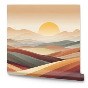 stylized landscape with sunset over rolling hills 