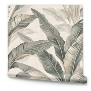 07250736 167. A refined wallpaper design showcasing a blend of tropical leaves in muted shades of grey, ivory, and sand  the subtle contrast of the neutral colors adds depth and texture to the