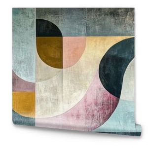 Abstract geometric pattern in muted colors on a textured wall.