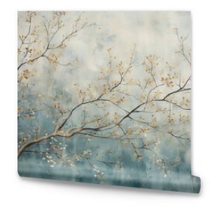 hand painted wallpaper of tree and clouds