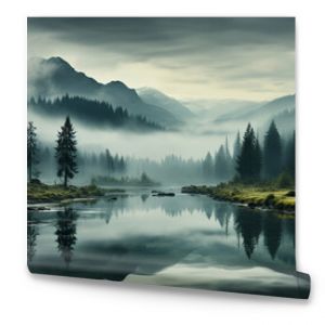 breathtaking landscape with misty lake in mountains background 16:9 widescreen backdrop wallpapers