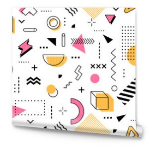 Abstract hipster memphis seamless pattern background with geometric shapes and elements. 80s or 90s style tile with colorful modern figures. Vector wallpaper with surreal, trendy ornamental details