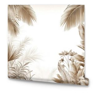 Luxury Beige Palm Leaves and Tropical Plants Pattern on White Background. AI generated illustration