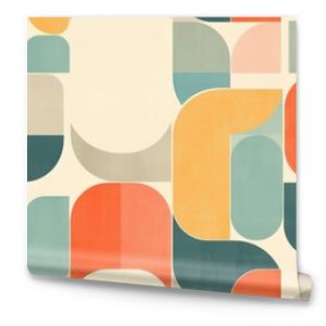 A simple retro pattern featuring muted pastel colors and geometric shapes, designed in a mid-century style