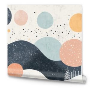 Abstract winter landscape with geometric shapes and pastel colors