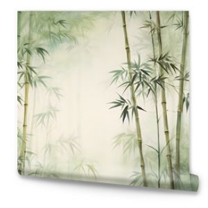 Tall tropical bamboo wall mural painted art, watercolor art style wallpaper background.