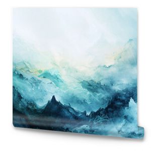 Dreamy Watercolor Wallpaper with an Abstract Landscape in Cool Tones 