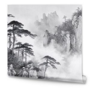 Black and white Chinese style ink style landscape painting, hand-painted national style artistic conception ink style landscape painting illustration