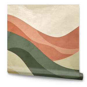 Vintage style abstract wave background with a mix of olive green, terracotta and cream