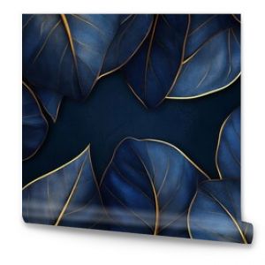 This stunning 3D artwork features dark blue leaves with intricate golden outlines, creating a luxurious floral design that adds depth and elegance to any space with its artistic flair