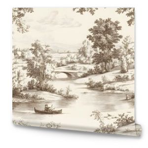 Vintage Landscape with Bridge  River  and Trees