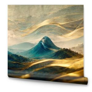 Minimalistic mountain landscape with watercolor brush in Japanese traditional style. Wallpaper with abstract art for prints or covers. 3d artwork