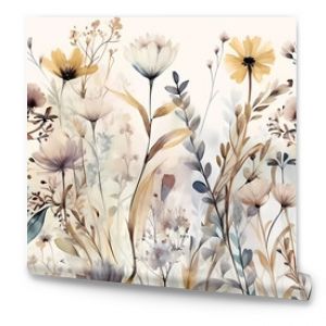 Dried flowers wallpaper on ivory background