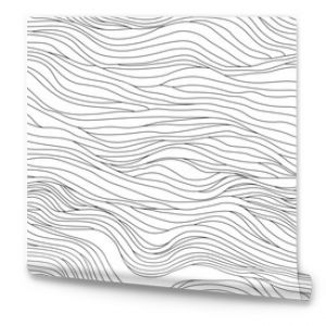 Abstract black and white hand drawn wavy line drawing seamless pattern. Modern minimalist fine wave outline background, creative monochrome wallpaper texture print. 