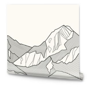 Black and white mountain line arts wallpaper, luxury landscape background design for cover, invitation background, packaging design, fabric, and print. Vector illustration.