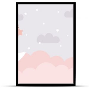 Seamless clouds, stars, and crescent background in pale pastel colors. For nursery room wallpaper, decoration, web banners, headers, etc.