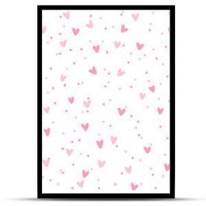 Pink white background with hearts and dots, seamless pattern, vector drawing wide horizontal