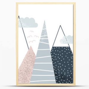 Cute mountains landscape. Kids graphic. Vector hand drawn illustration.