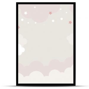 Vector hand drawn childish 3d wallpaper with clouds. Aerial white clouds, stars and dots on a blue background. Lovely wallpaper for the kids room. 