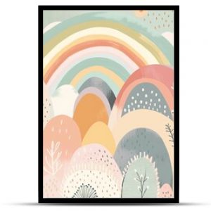 Boho pastel rainbow. Scandinavian print for baby shower, nursery, playroom, birthday, kids' party, and more. Generative AI