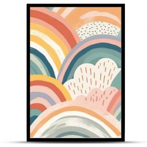 Pastel rainbows. Scandinavian print for baby shower, nursery, playroom, birthday, children's party, etc. Generative AI