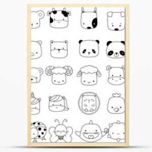 Face animal cartoon set animal cartoon Woodland Animals Coloring Forest , animal cartoon,Head Animal, Big collection of decorative for kids,baby characters,card,hand drawn, cartoon style.vector 