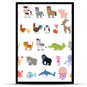 Kolekcja uroczych zwierzątek zwierzęta hodowlane dzikie zwierzęta zwierzęta z przystani na białym tle Szablon projektu ilustracji