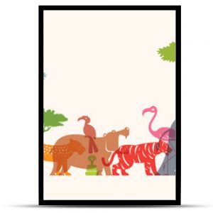 Group of Wild Animals, Zoo, Silhouette, Colourful Shape