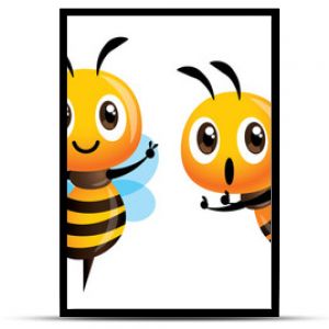 Zestaw maskotek kreskówek śliczna pszczoła Pszczoła kreskówkowa przedstawiająca znak zwycięstwa trzymająca czerpak miodu i nosząca czapkę Ilustracja wektorowa iso