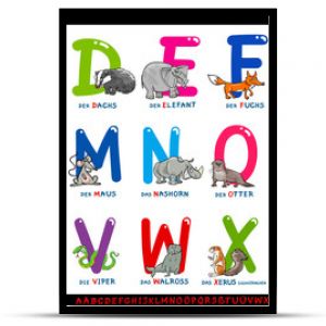 alfabet niemiecki z zestawem zwierząt z kreskówek