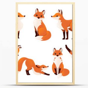 Cute cartoon fox set. Funny red fox collection. Emotion little animal. Cartoon animal character design. Flat vector illustration isolated on white background