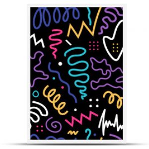 Vivied line doodle seamless pattern trendy 90s retro style kids party confetti texture childish scribble backdrop repeatable grid wallpaper