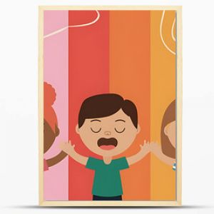 Smiling diverse children singing together in front of a colorful rainbow background  joyful and happy  perfect for a children s song or celebration   