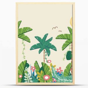 Cute jungle wallpaper for kids. Tropical seamless pattern. Vector hand drawn illustration.