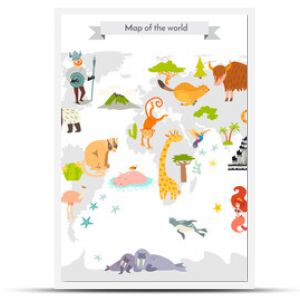 Abstract illustrated world map. Cute colorful vector illustration for children, kids