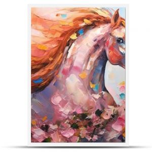 art illustration of cute horse in flower blossom atmosphere, Generative Ai