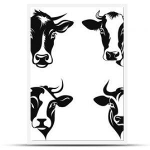 Bull and buffalo head cow animal mascot logo design vector. Black and white cow illustration. Set cow silhouette. Minimalist and Flat Logo