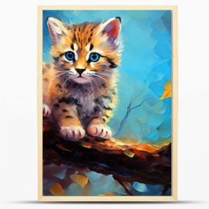  oil painting style illustration, cute leopard pub on tree cute and adorable wildlife, idea for wall art decor and background wallpaper, Generative Ai