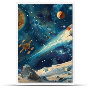 Cute space-themed illustrations for kids' rooms, books, fabrics, and greeting cards. Great for decorating nursery walls and creating a fun and imaginative space.