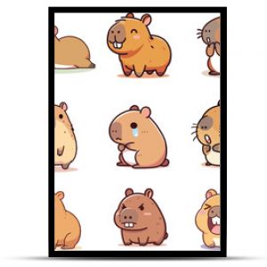 set collection cute expressive capybara vector