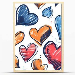 A vibrant seamless pattern of colorful hand-drawn hearts in a playful cartoon style. Perfect for Valentine's Day, kids' decor, gift wrap, or party invitations. Tiled for continuous use.