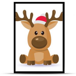 Cartoon Christmas deer vector in red hat