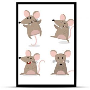 Cute mouse vector set. Little rat has long tail collection.  Animal wildlife cartoon character.