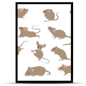 Different mice. Mouse yoga poses and exercises. Cute cartoon clipart set