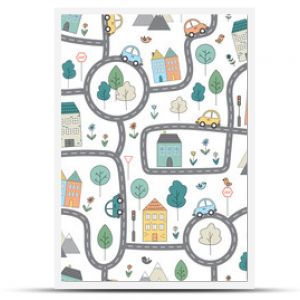 Vector pattern with funny city map for kids