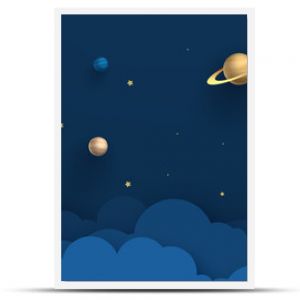 Night sky with planets. Paper art style of rocket flying in space, start up concept, flat-style. Paper cut design. vector illustration.