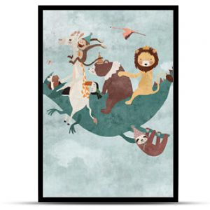 Mural wallpaper. Wallpapers for kids. Wallpaper for children's room with cute animals. Bedtime story