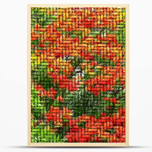 yellow red flower in the green garden digital painting on weavers thin bamboo three step texture