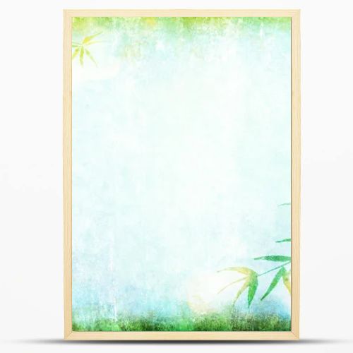 Abstract textured bamboo-themed background: yellow and green patterns on blue backdrop